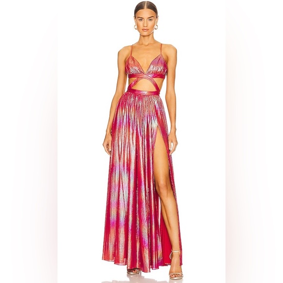 Retrofete NEW Jett Dress Rainbow Orange Ombre Red Metallic Cut Out Maxi M $675.0 - Picture 10 of 16